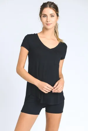 Longline Deep V-Neck Pocket Shirt