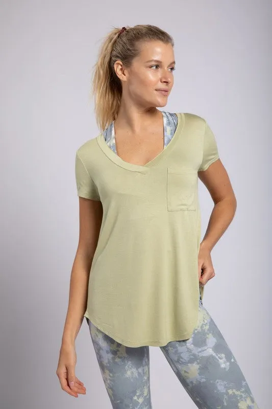 Longline Deep V-Neck Pocket Shirt