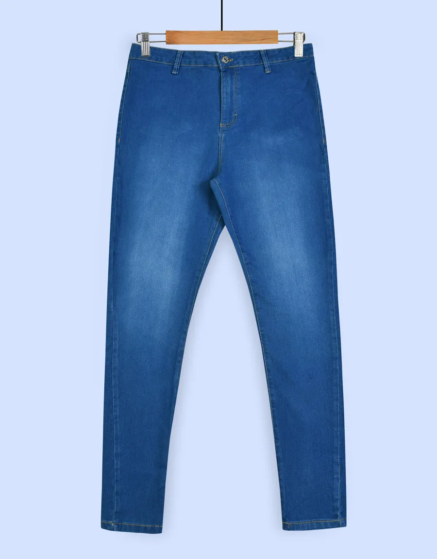 M17 Ladies Mid Wash Blue Stretchable Pant - Mid Wash Blue