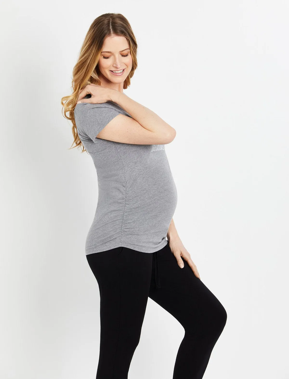 Mama Mama Mama Short Sleeve Maternity Graphic Tee in Grey