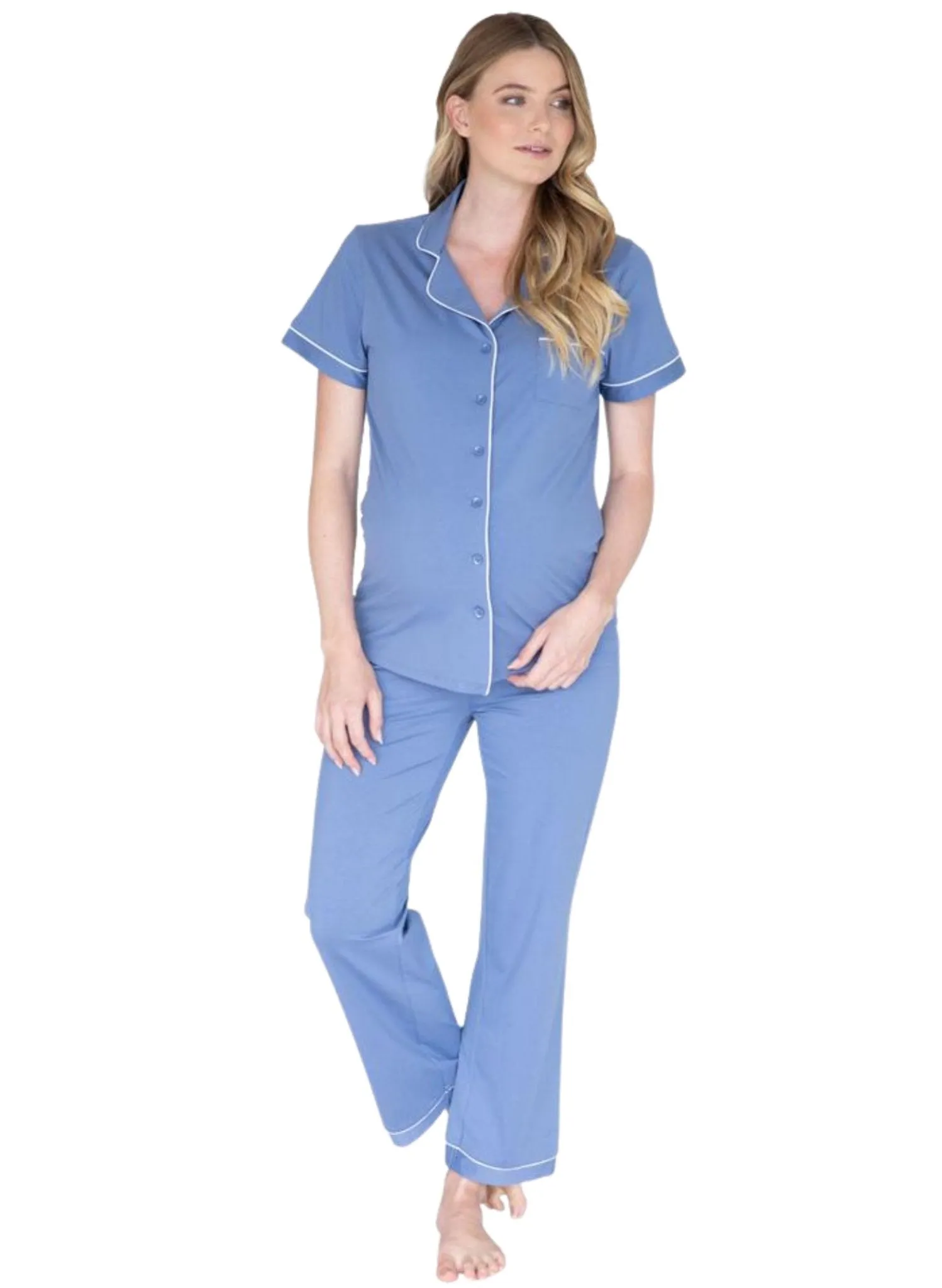 Maternity & Nursing Pyjama Long Pants Set - Blue