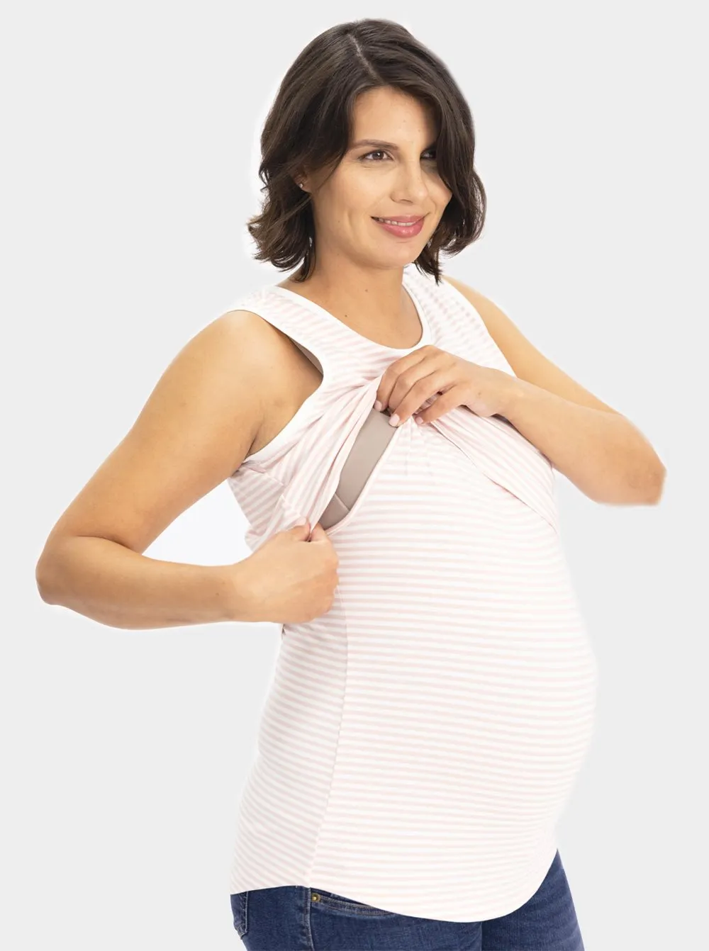 Maternity & Nursing Tank -  Pink Stripes