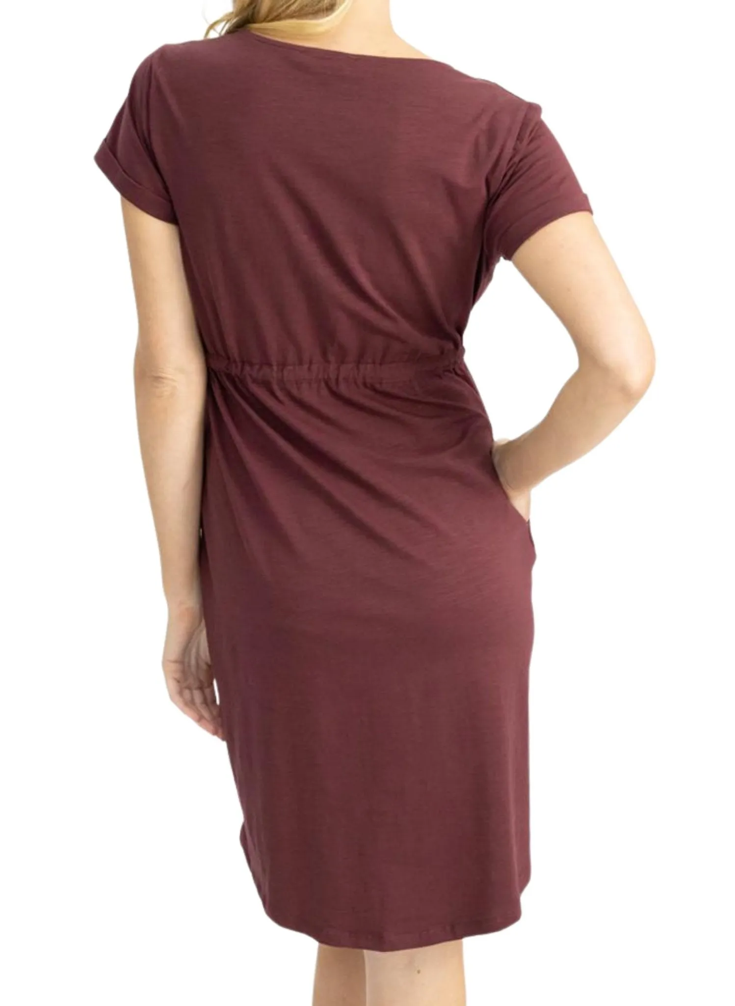 Maternity & Nursing Zipper Drawstring Dress - Burgundy