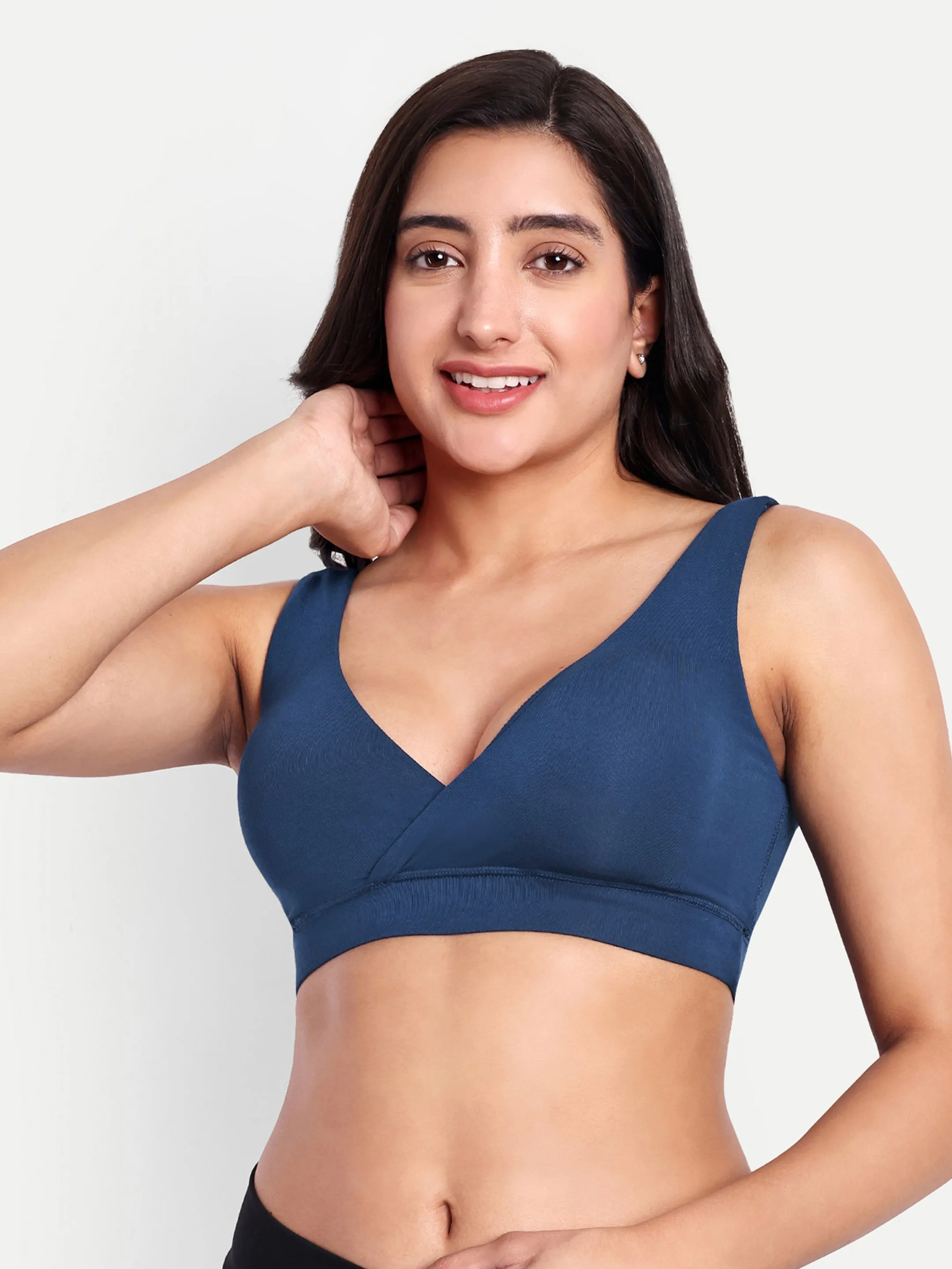 Maternity Lounge Bamboo Bra  (removable cups) Mid blue