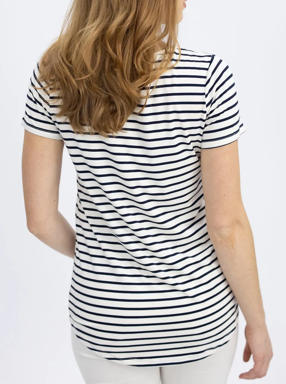 Maternity Nursing Tee with Button Front - Navy Stripes