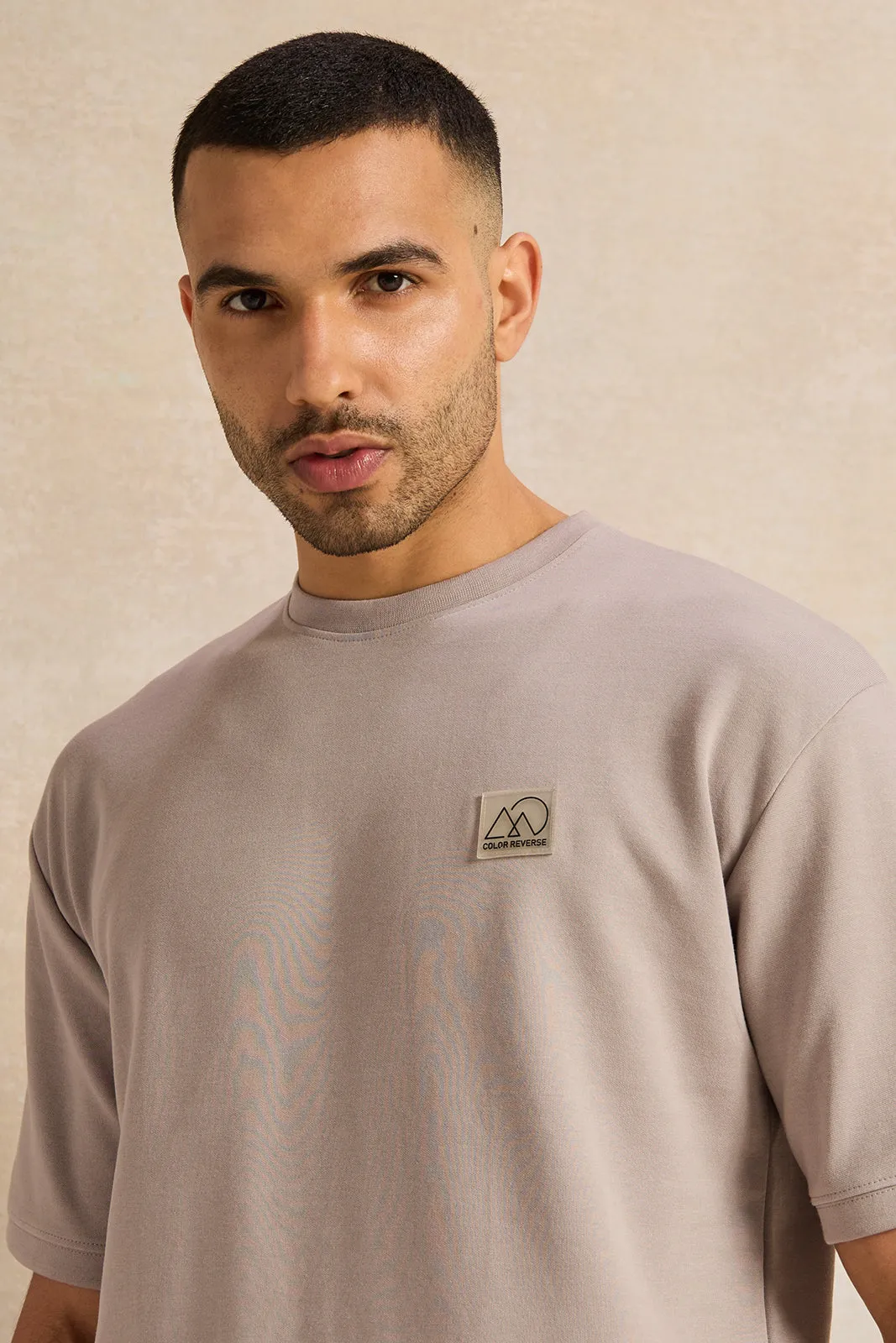 Men Grey Patch Embroidered Lounge T-Shirt