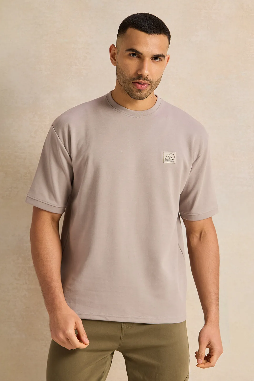 Men Grey Patch Embroidered Lounge T-Shirt