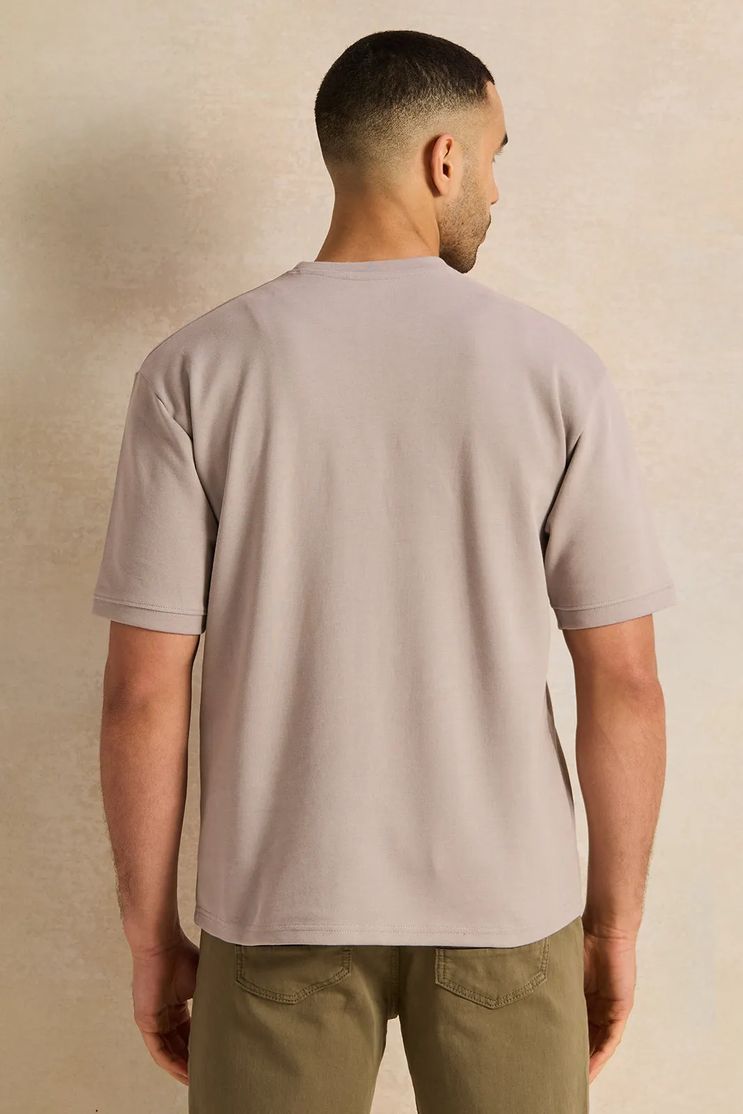 Men Grey Patch Embroidered Lounge T-Shirt