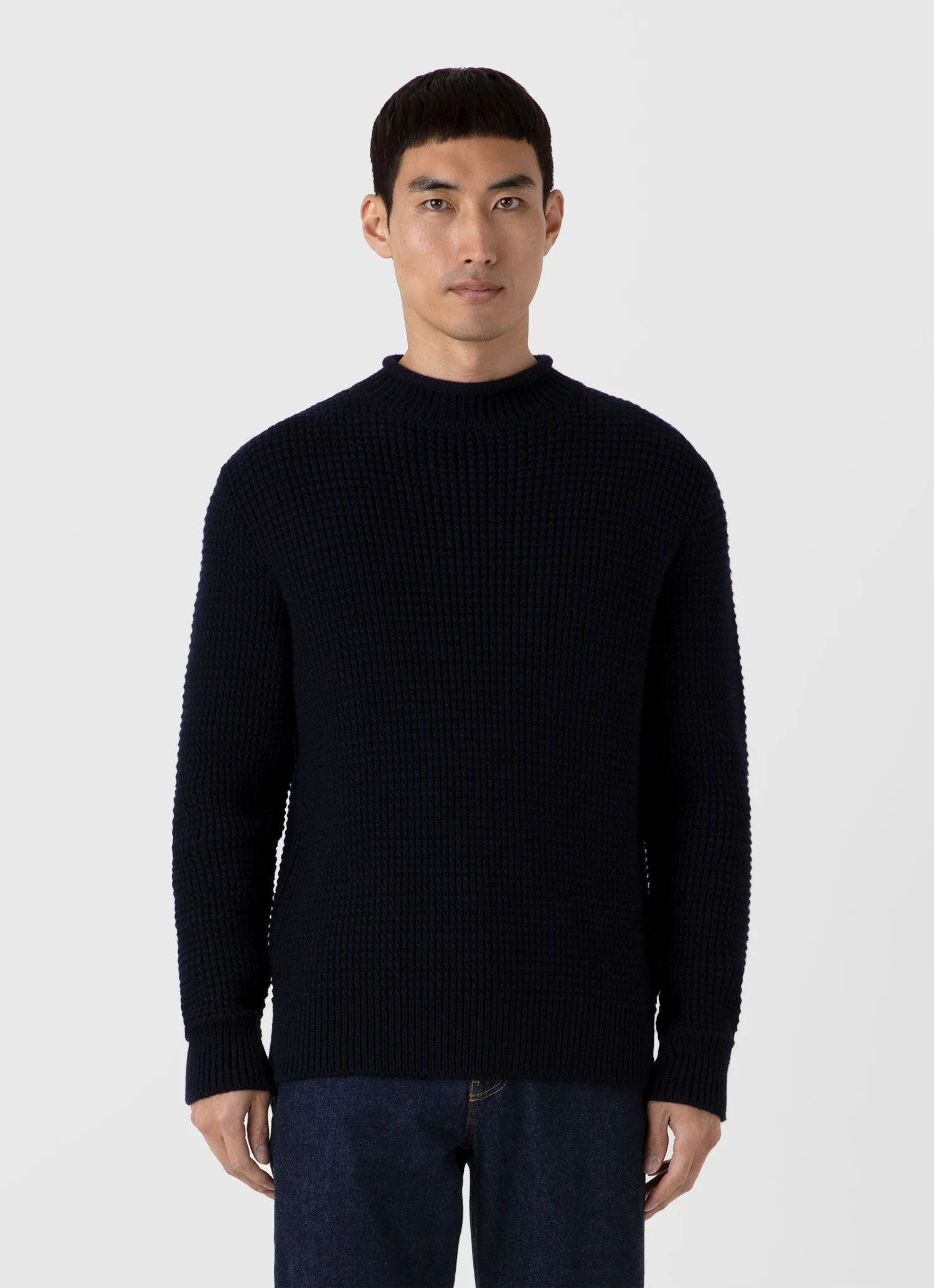 Men's Merino Fisherman Jumper in Navy