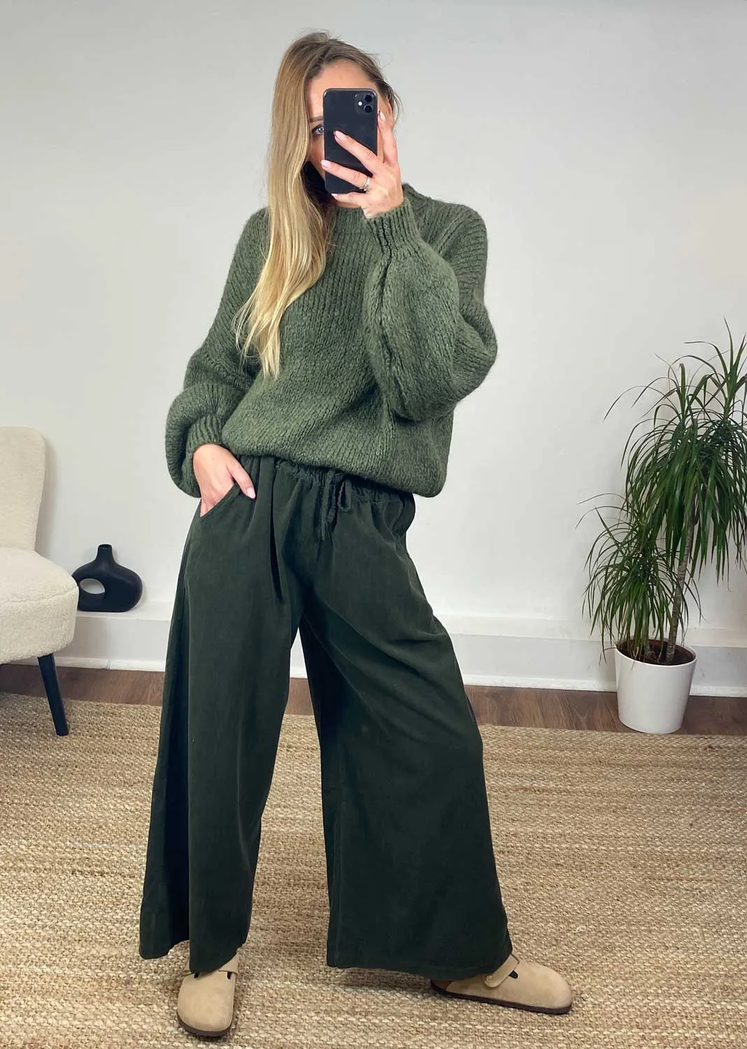 Misty Cord Wide Leg Pants in Khaki