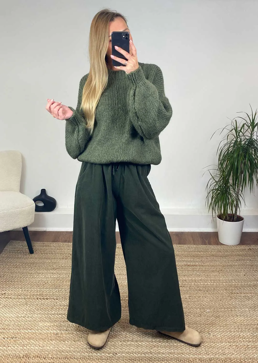 Misty Cord Wide Leg Pants in Khaki