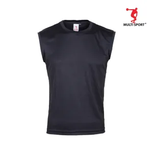 MULTISPORT SLEEVELESS MINI EYELET ROUND NECK PLAIN TEE (BLACK)