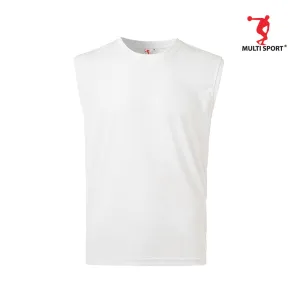 MULTISPORT SLEEVELESS MINI EYELET ROUND NECK PLAIN TEE (WHITE)