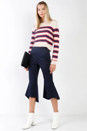 Navy Solid High Waisted Retro Flare Pants /2-2