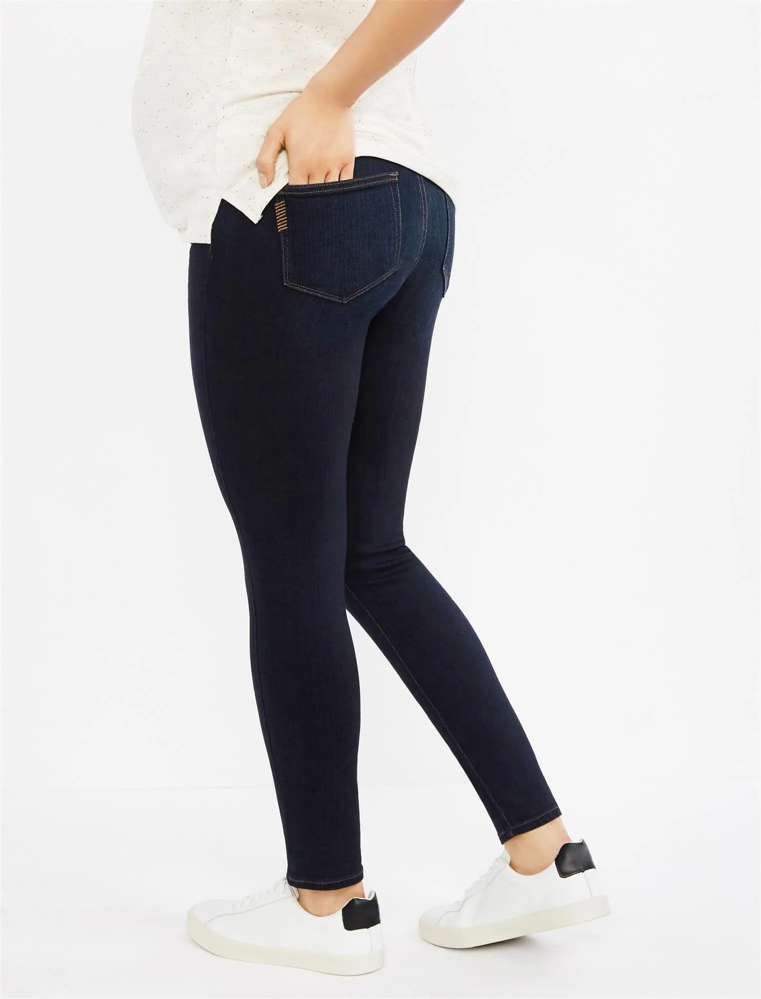 Paige Side Panel Verdugo Ankle Maternity Jeans - Dark Wash in Mona - Dark Rinse