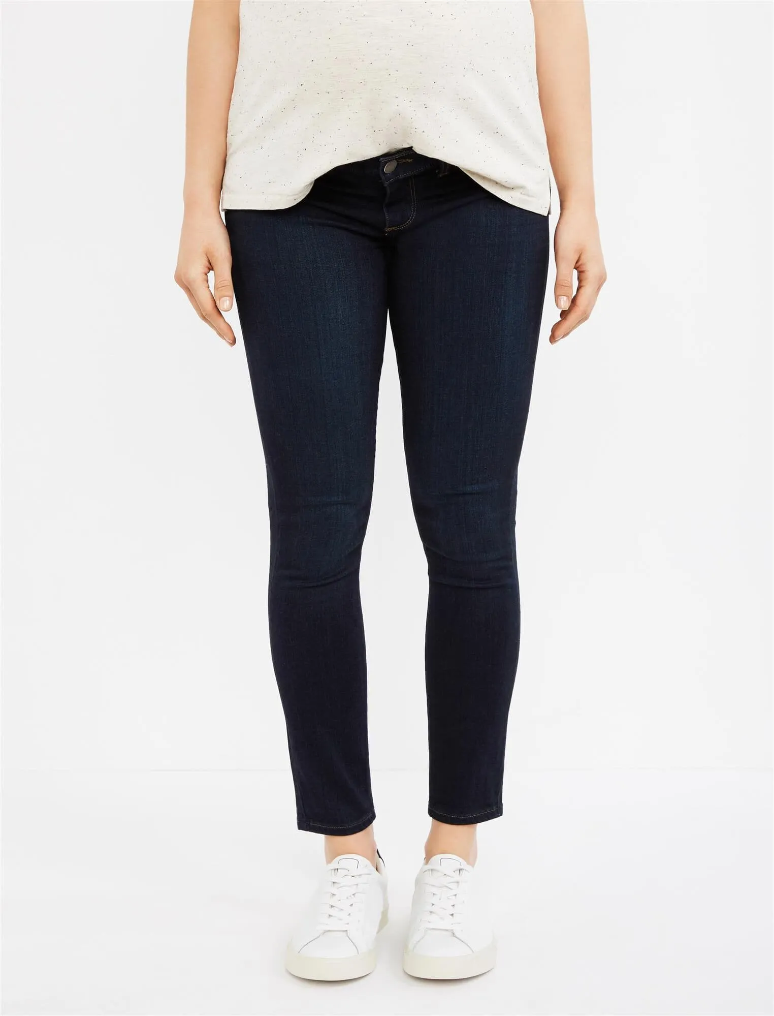 Paige Side Panel Verdugo Ankle Maternity Jeans - Dark Wash in Mona - Dark Rinse