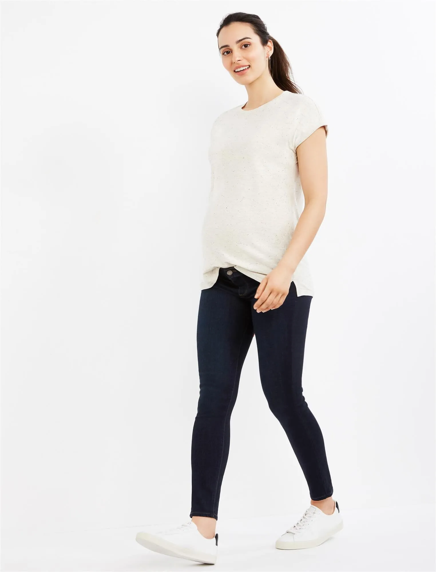 Paige Side Panel Verdugo Ankle Maternity Jeans - Dark Wash in Mona - Dark Rinse