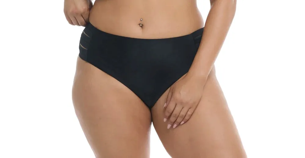 PLUS SIZE SMOOTHIES RETRO HIGH-WAIST SWIM BOTTOM 
 - BLACK