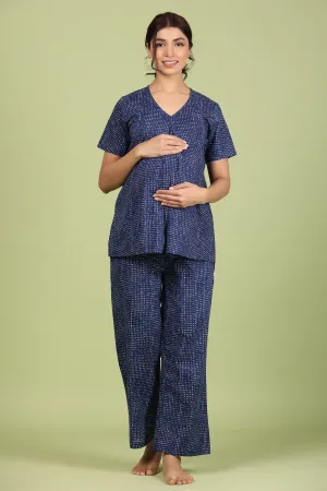 Polka Dots on Blue Maternity Feeding Pyjama Set