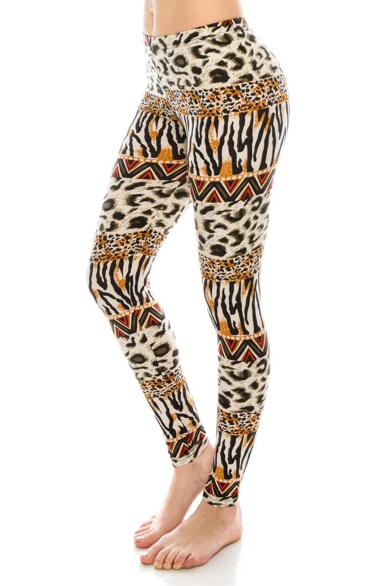 Print Pattern Leggings - Soft Stretch Peach Skin Leggings