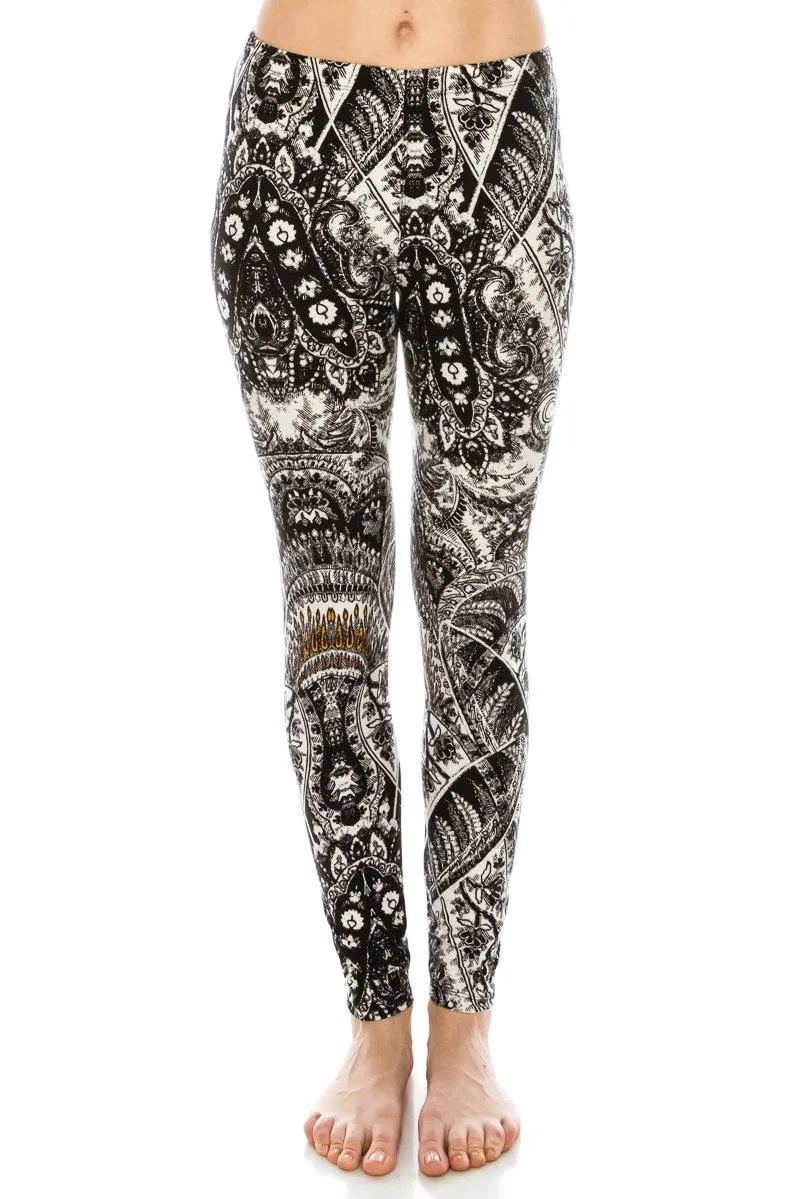 Print Pattern Leggings - Soft Stretch Peach Skin Leggings