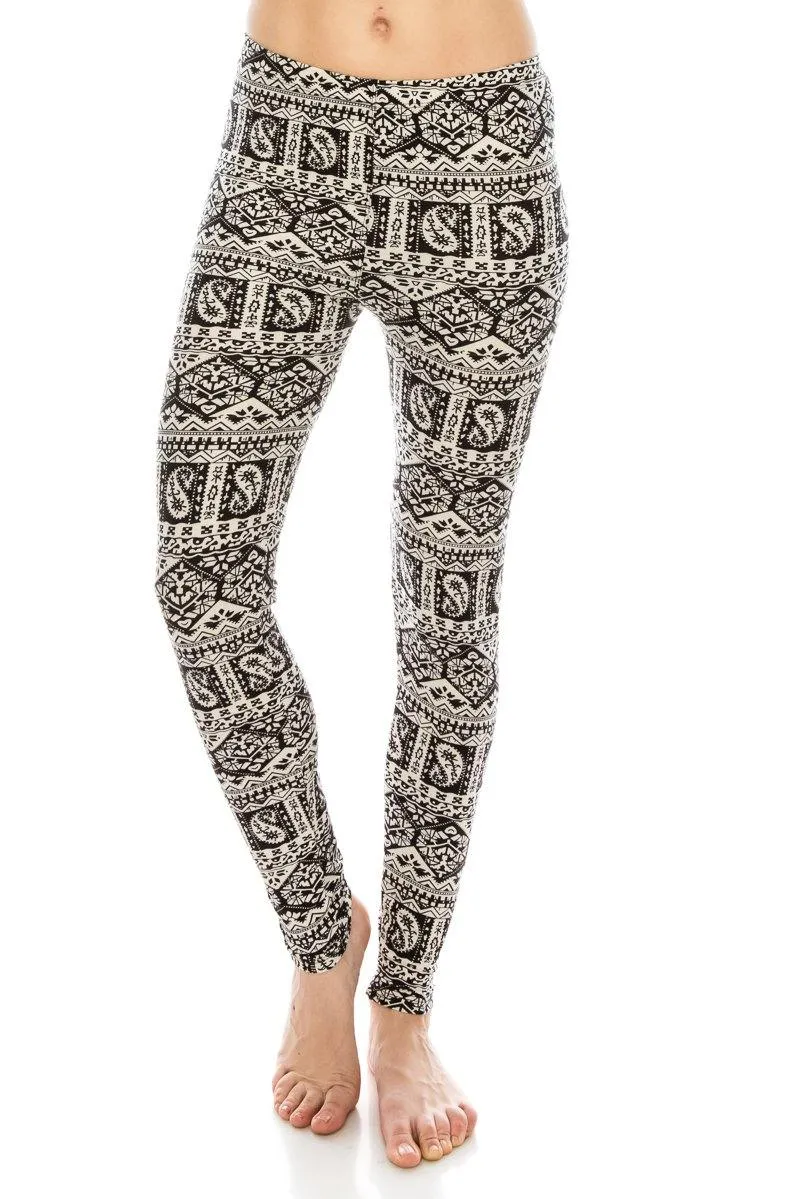 Print Pattern Leggings - Soft Stretch Peach Skin Leggings