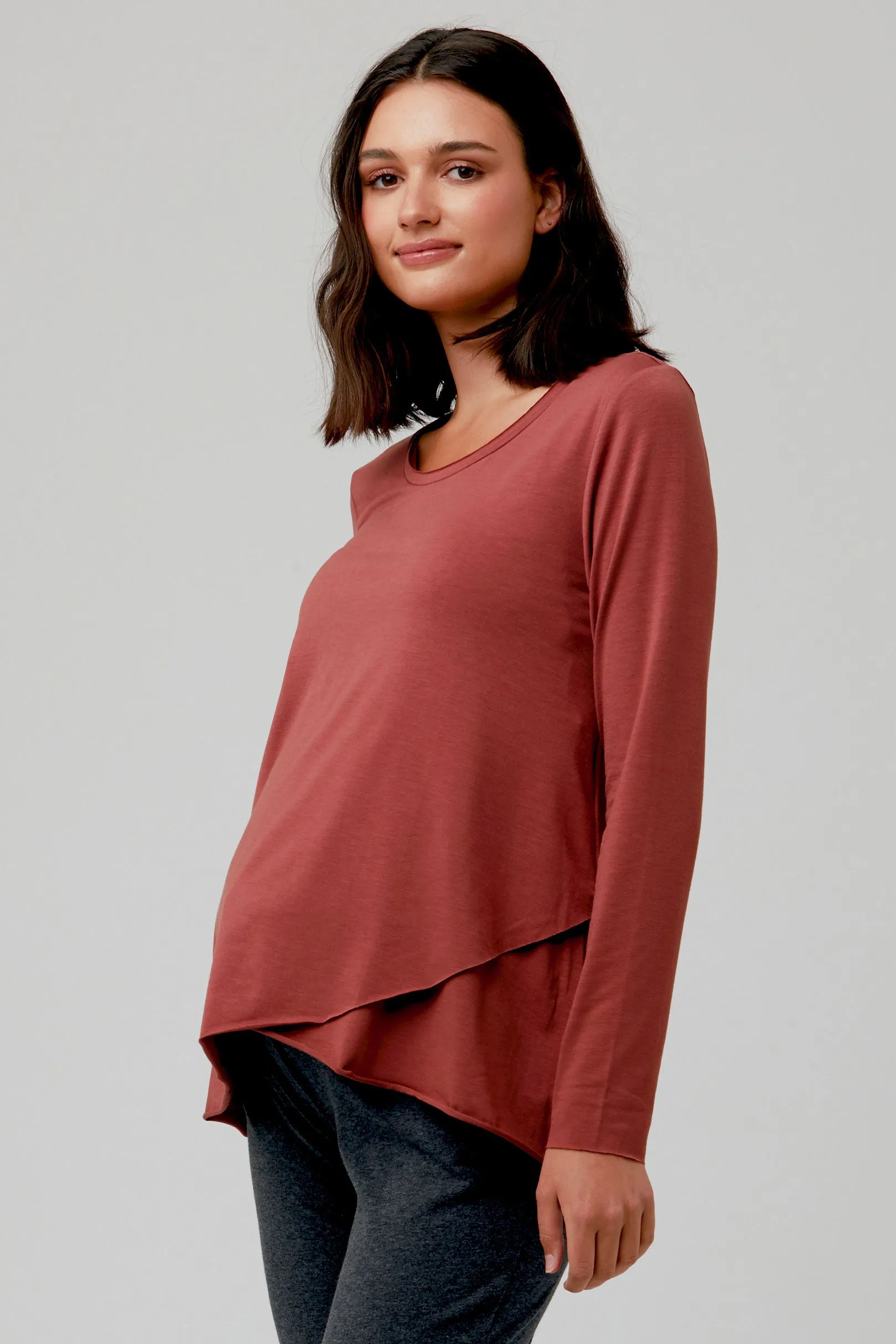 Raw Edge Maternity Nursing Top in Dark Blush