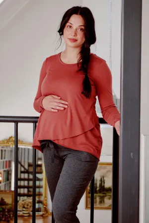 Raw Edge Maternity Nursing Top in Dark Blush