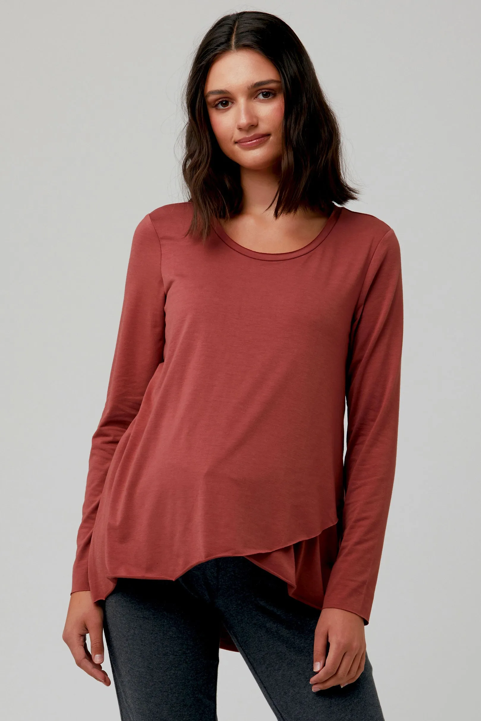 Raw Edge Maternity Nursing Top in Dark Blush