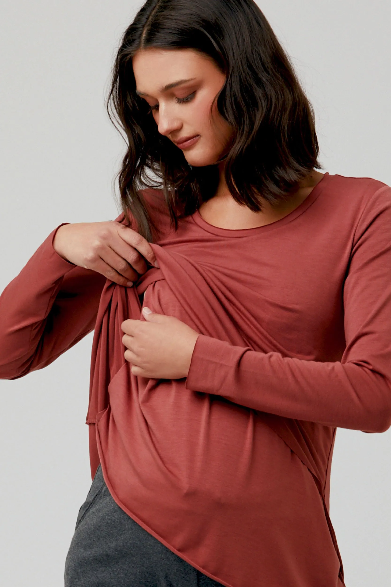 Raw Edge Maternity Nursing Top in Dark Blush