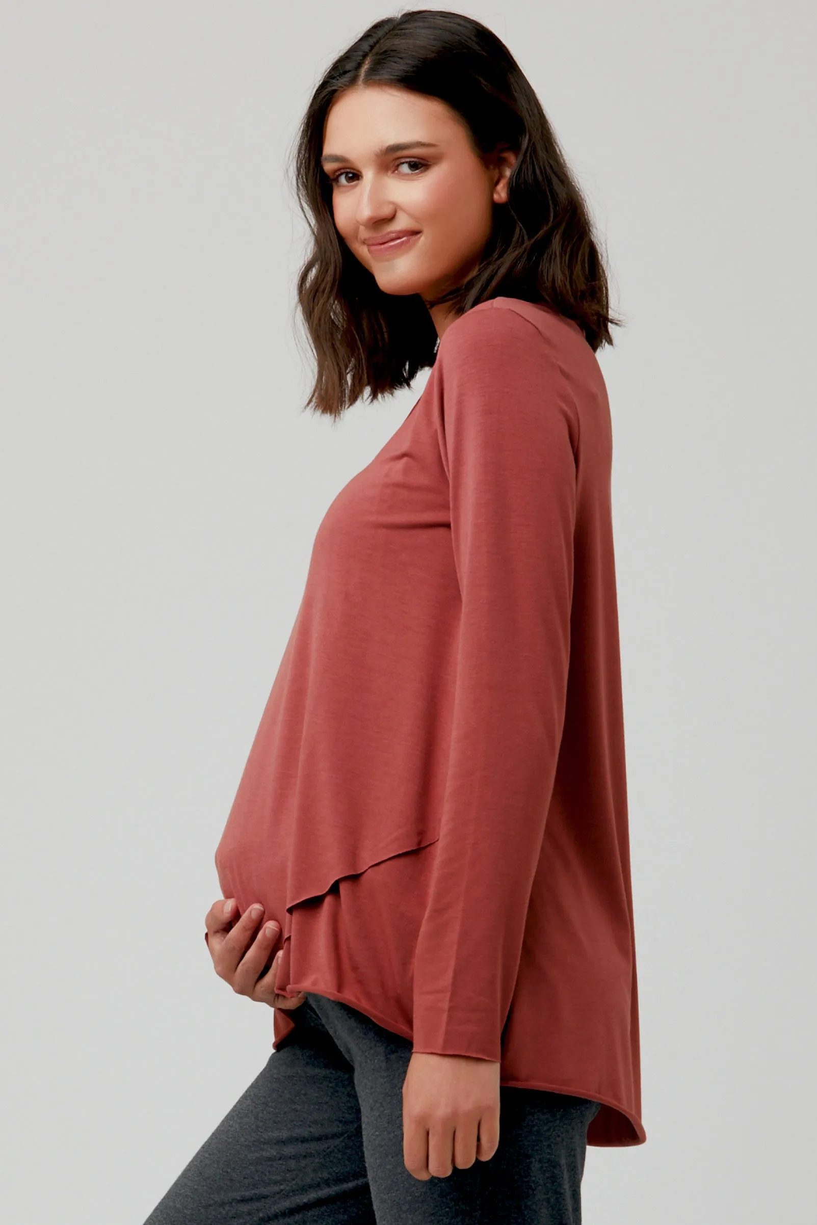 Raw Edge Maternity Nursing Top in Dark Blush