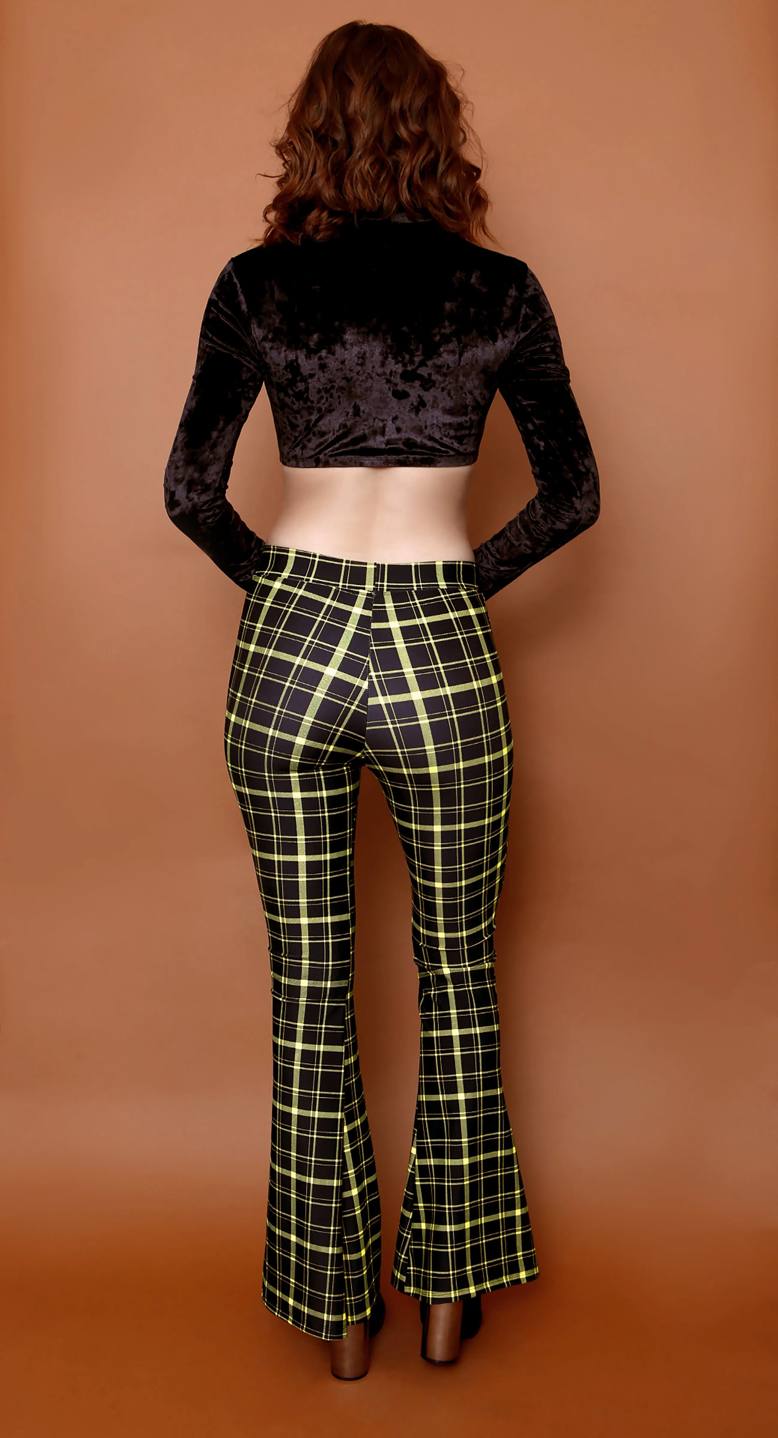 Retro Plaid Flare Pants in Black and Yellow