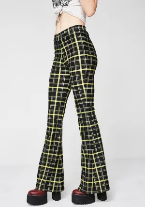 Retro Plaid Flare Pants in Black and Yellow