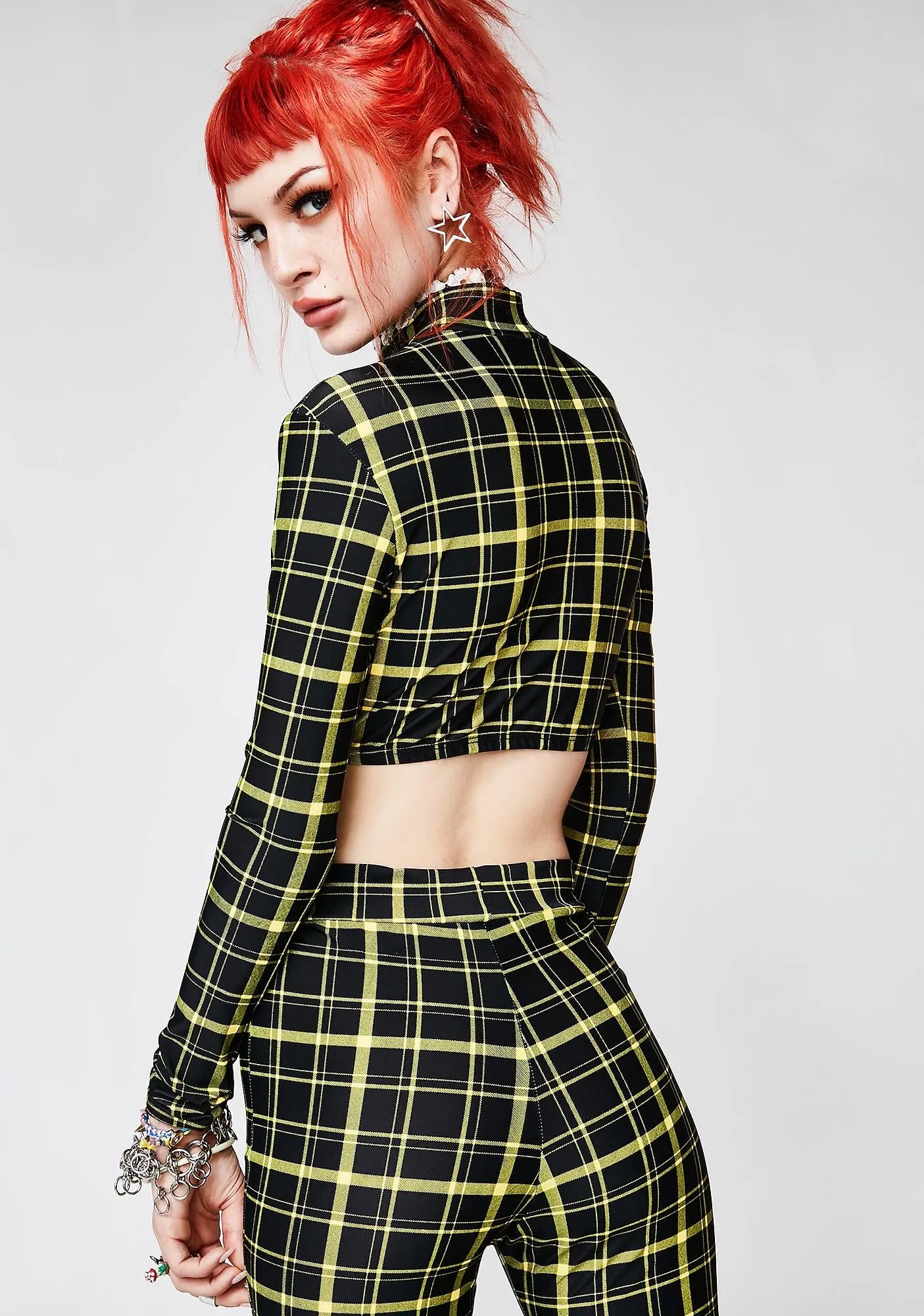 Retro Plaid Flare Pants in Black and Yellow