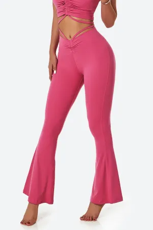 Ruched Front Waist Tie V-Cut Flared Leggings