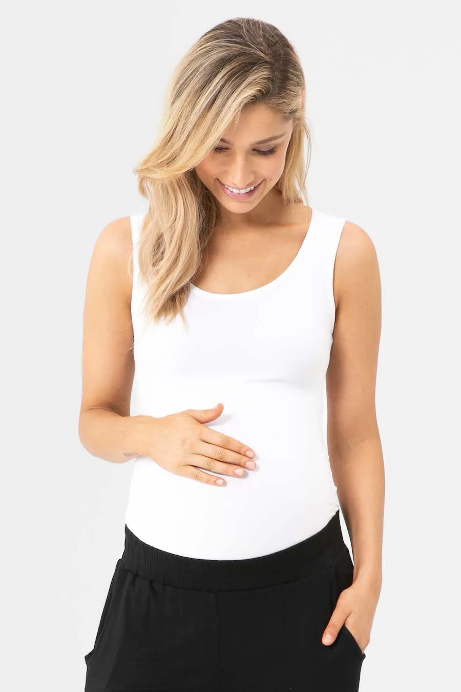 Ruched Maternity Singlet - White