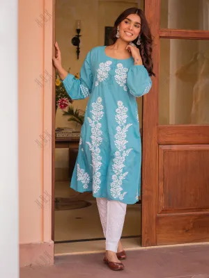 Saba Chikankari kurta in cotton - Sky Blue