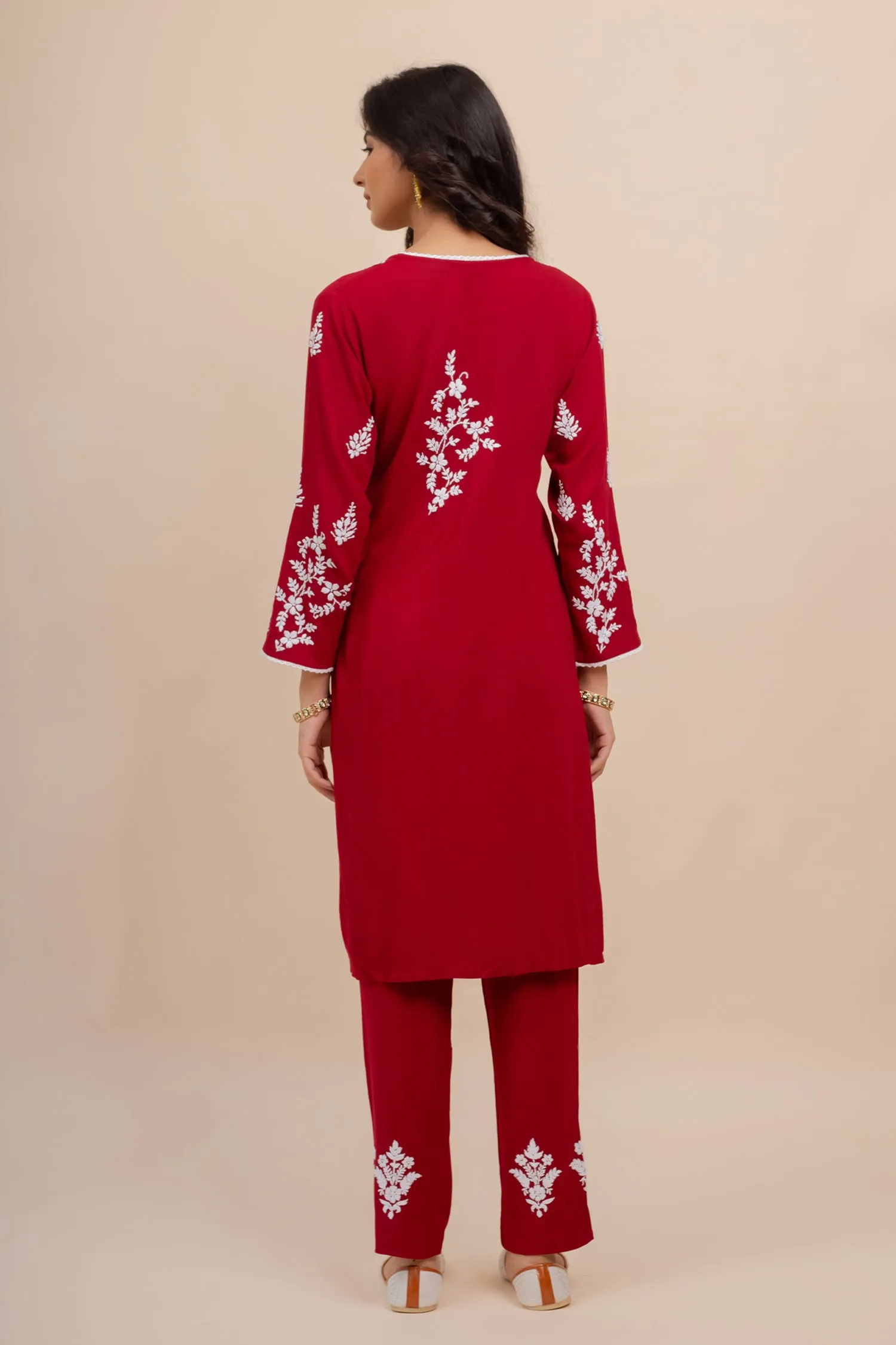 Saba Chikankari Set In Rayon Cotton - Burgunday