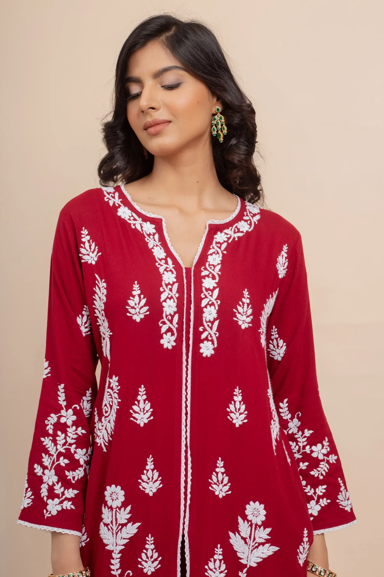 Saba Chikankari Set In Rayon Cotton - Burgunday