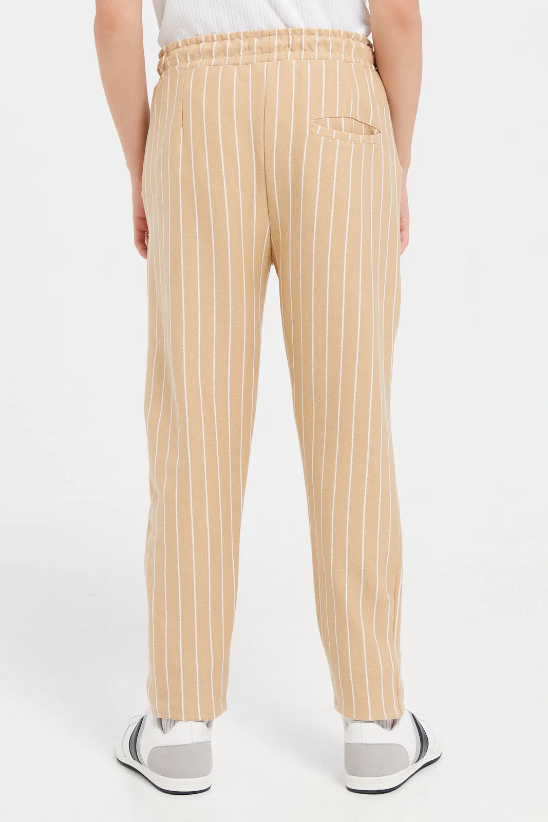 Senior Boys Beige Striped Track Pants