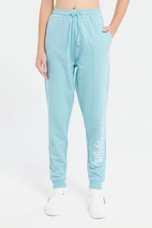 Senior Girls Teal Printed Track Pants