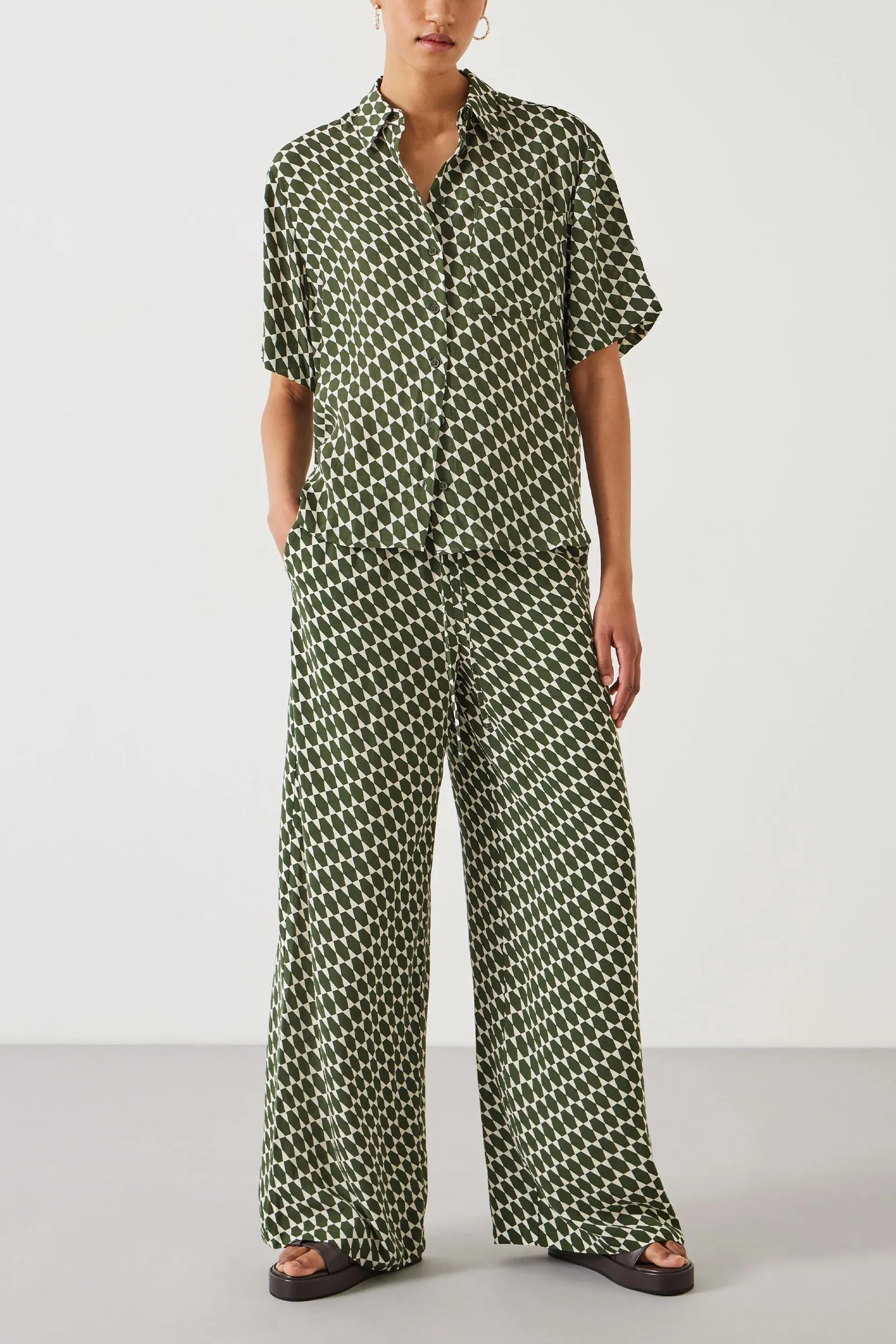 Shia Print Short Sleeve Relaxed Shirt & Norah Printed Wide Leg Trousers