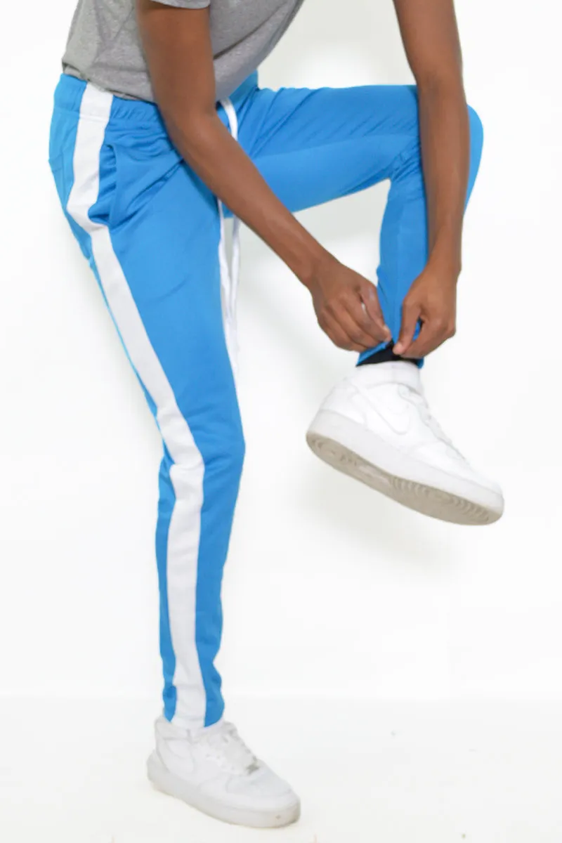 Sleek Edge Men's Slim Fit Athletic Track Pants with Stripe Detail