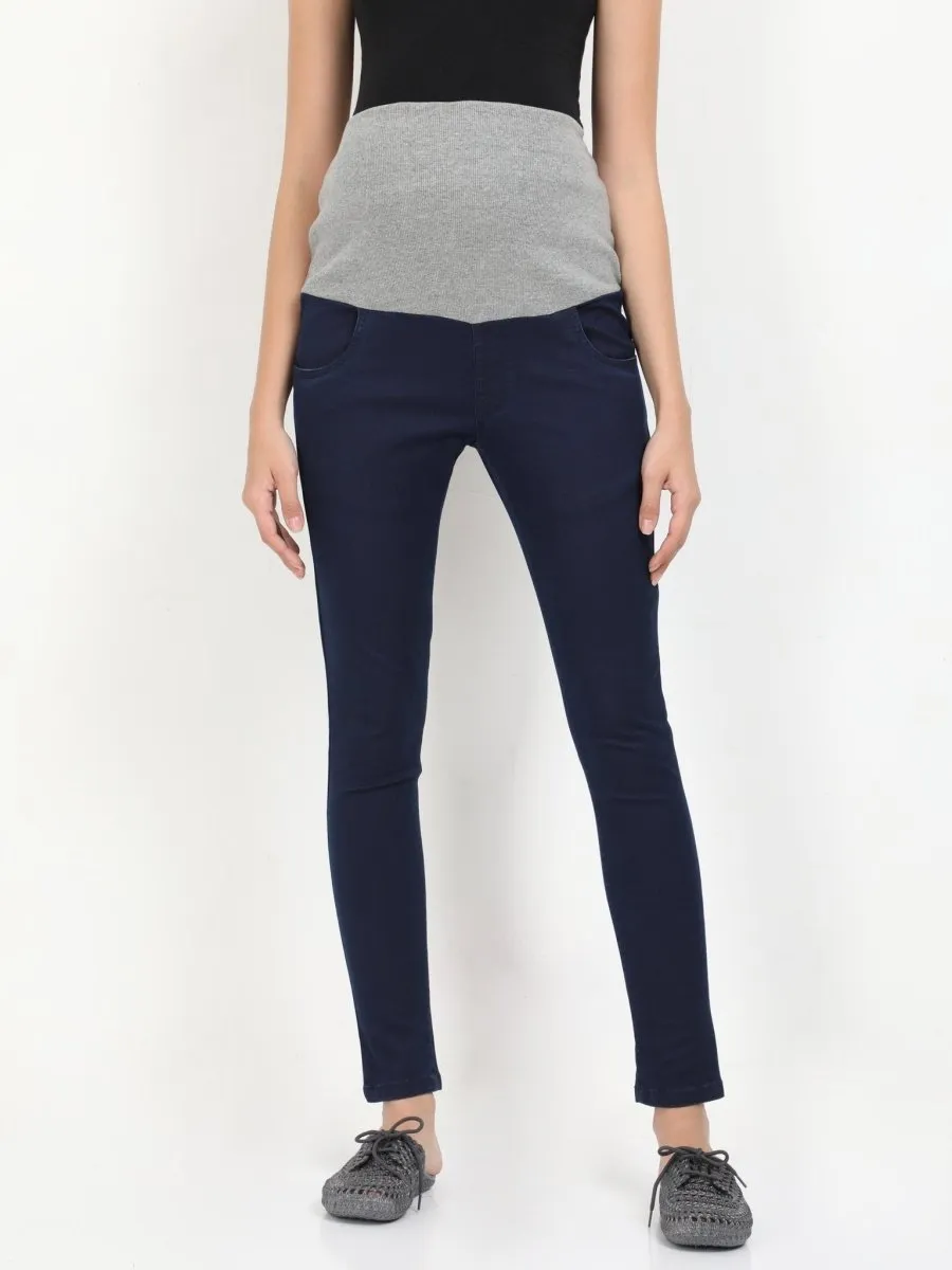 Stretchable Denims with Belly Support- Navy Blue