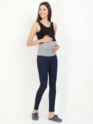 Stretchable Denims with Belly Support- Navy Blue