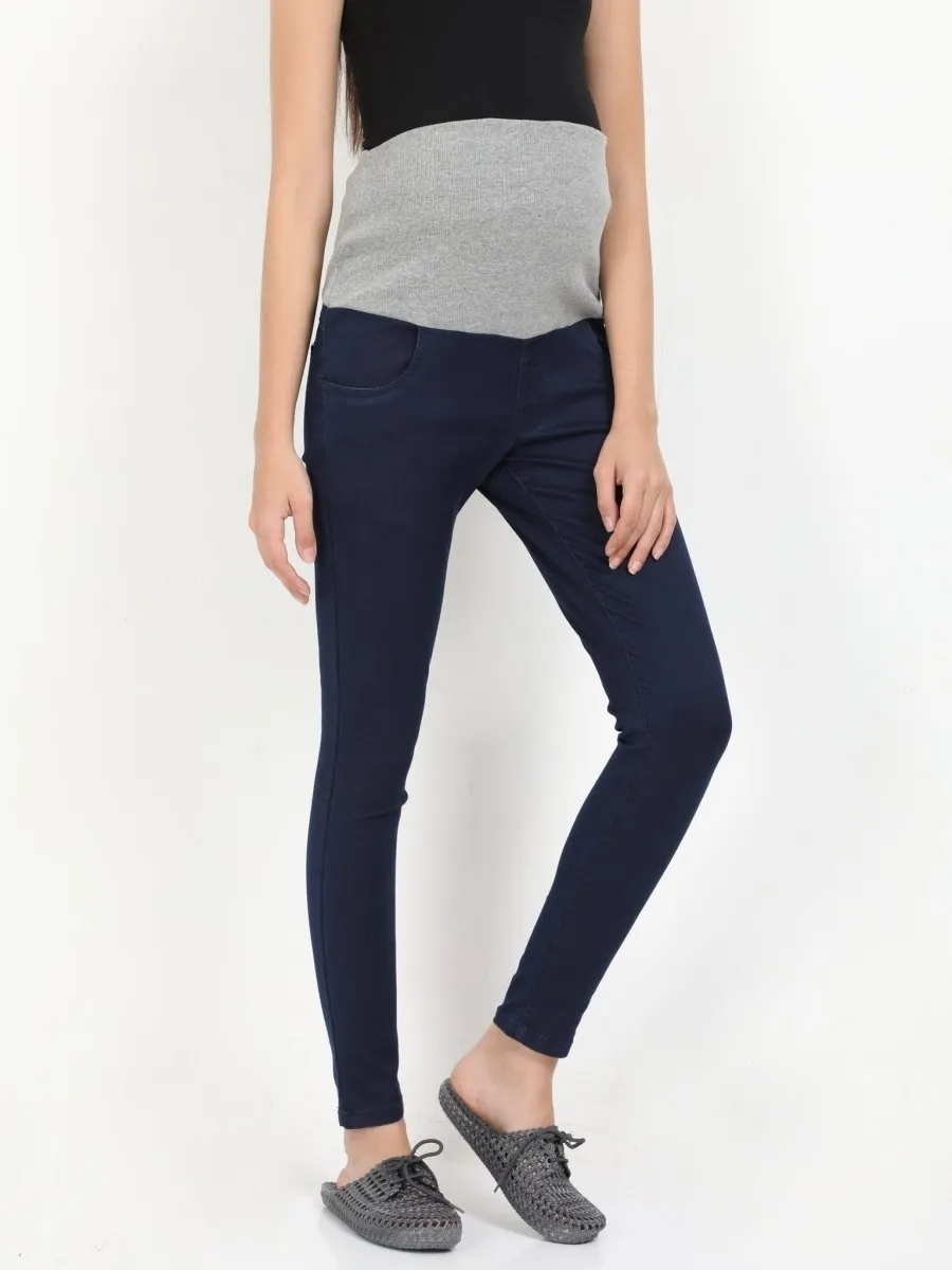 Stretchable Denims with Belly Support- Navy Blue