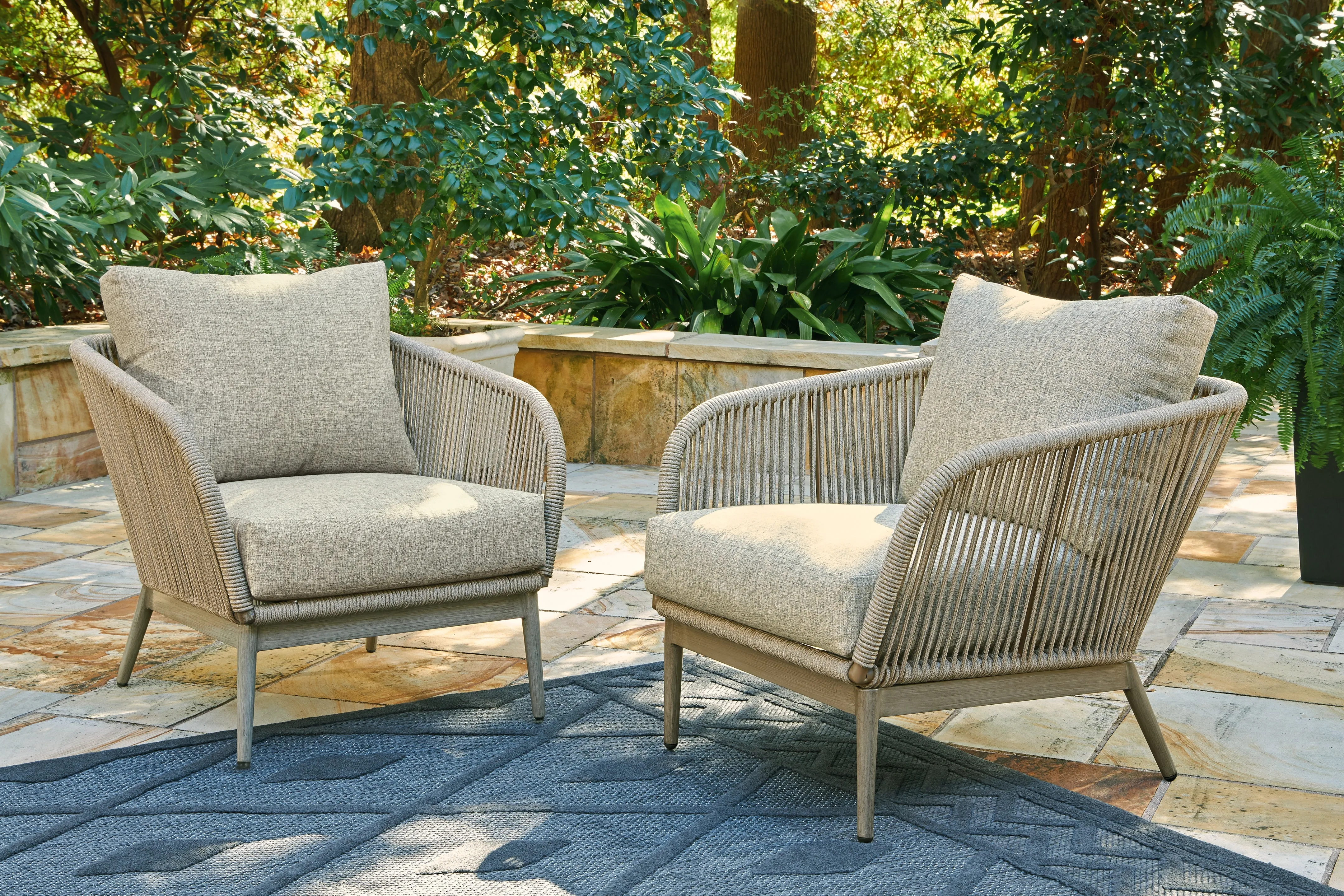 Swiss Valley 2 Outdoor Lounge Chairs with End Table in Beige