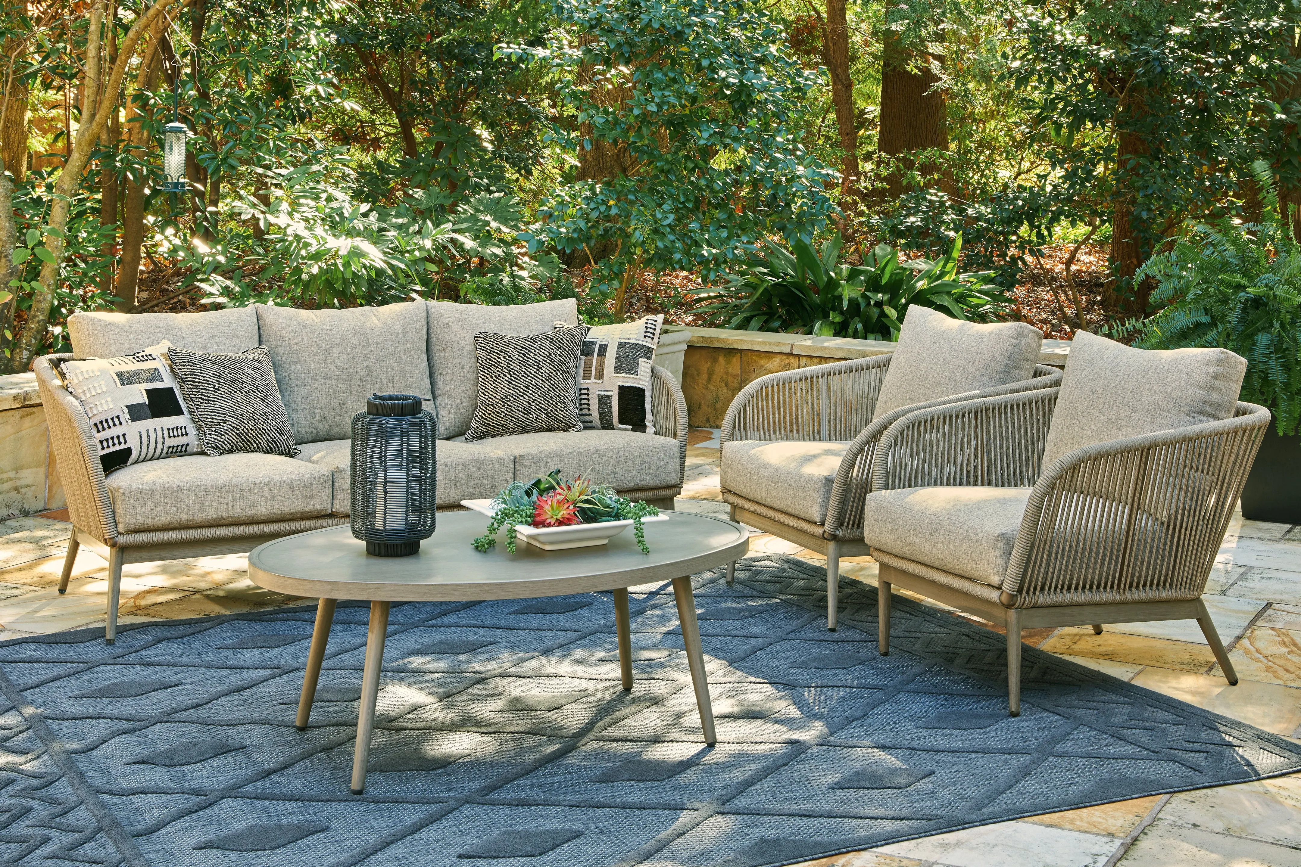 Swiss Valley Outdoor Sofa with 2 Lounge Chairs in Beige