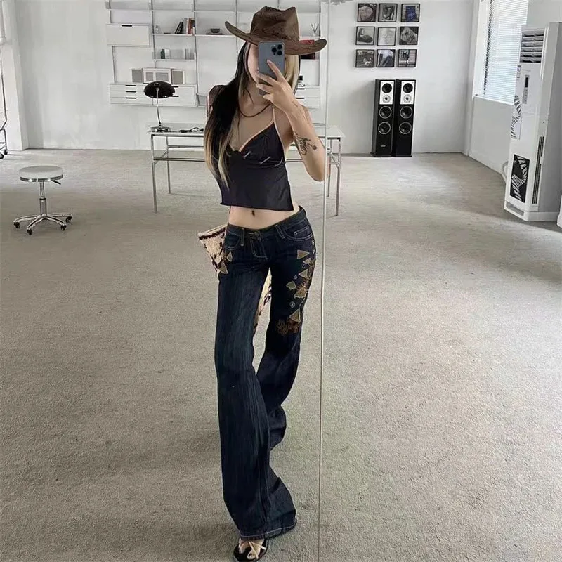 TAVIMART  -  Women's Embroidery Low Waisted Micro Flared Jeans Summer New Casual Slim Denim Narrow Pants Female Sexy Bell-bottoms Trousers