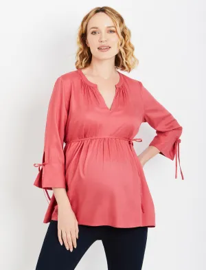 Tie Sleeve Maternity Top in Winterberry